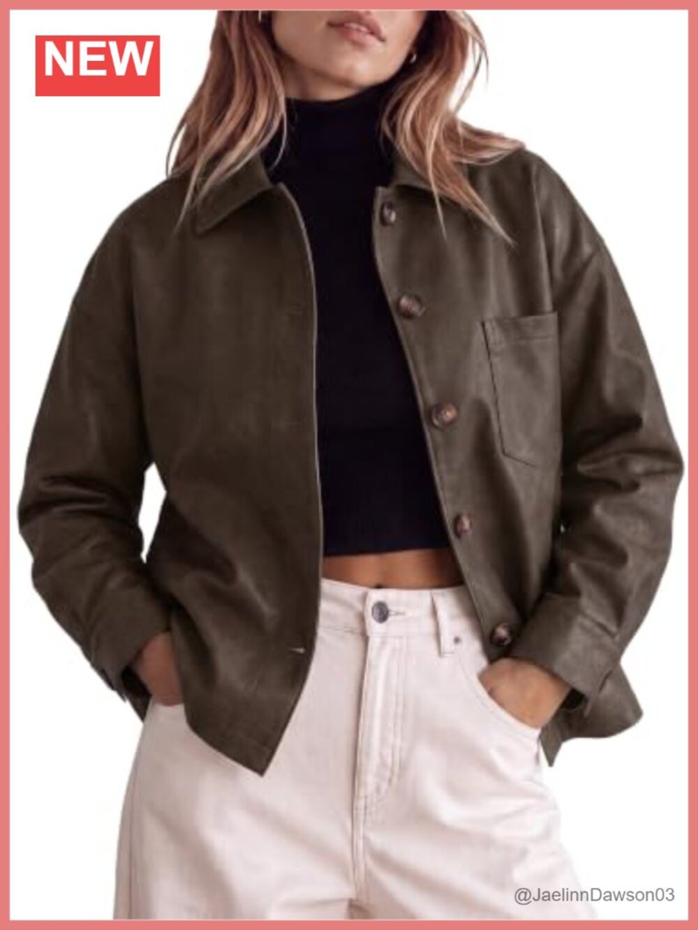 Faux Leather Button Down Moto Jacket Oversized Fall Outerwear